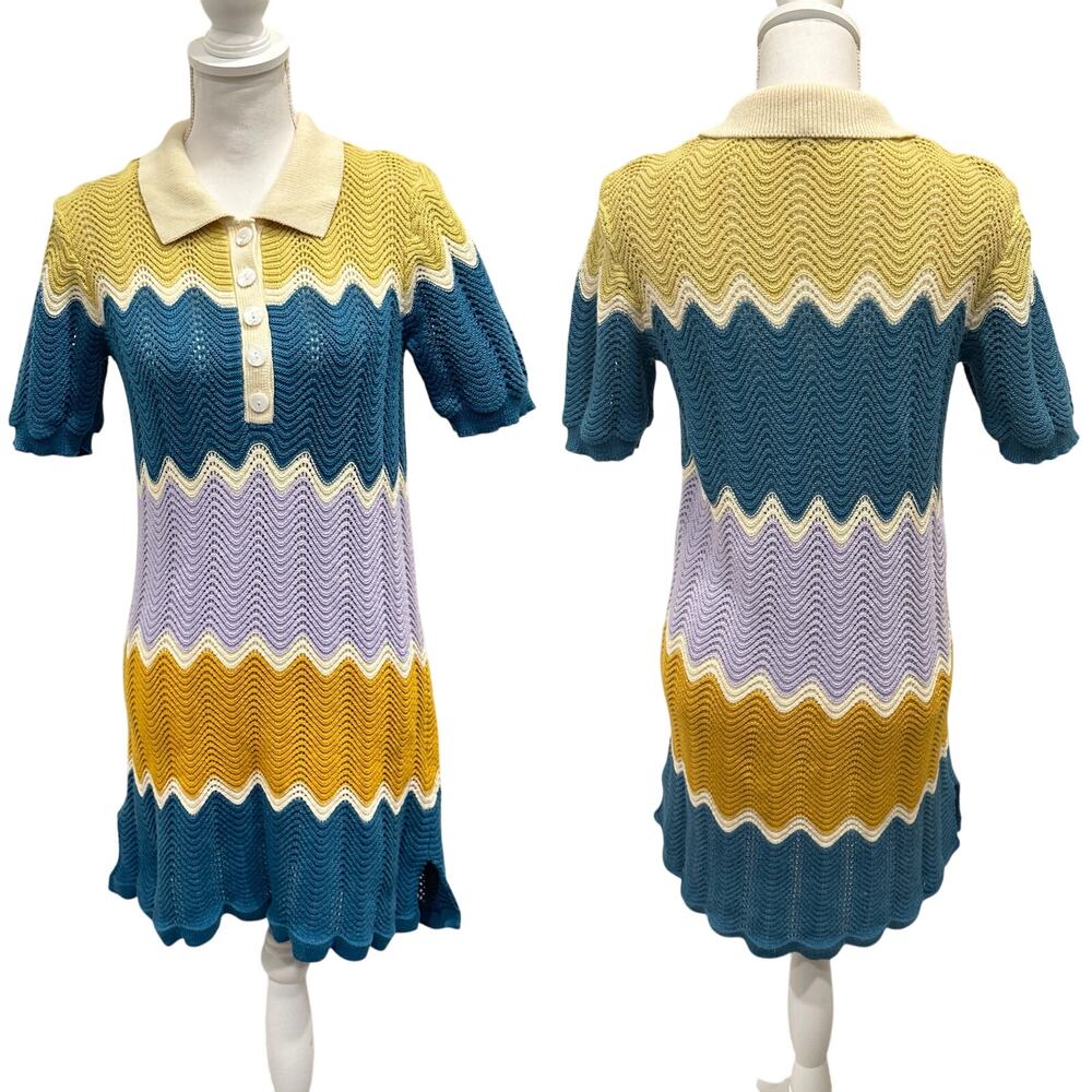 Heartloom x Revolve Laurent Crochet‎ Cover-Up Mini Dress Multicolor Chevron Boho